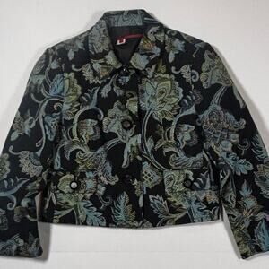 Tapemeasure Women's Blue and Black Tapestry/Brocade Cropped Jacket size 8P